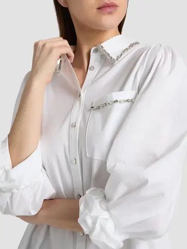 Cinq à Sept Women's Kaitlin Embellished Cotton-Blend Poplin Shirt - White - Size XL | Thumbnail 6 Cinq à Sept Women's Kaitlin Embellished Cotton-Blend Poplin Shirt - White - Size XL | Thumbnail 6