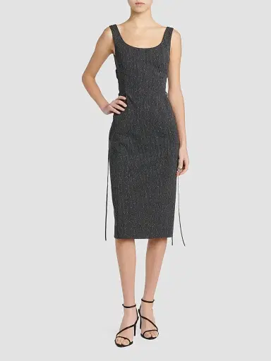 McQueen Women's Speckled Wool Lacing Midi Dress - Grey | Thumbnail 2 McQueen Women's Speckled Wool Lacing Midi Dress - Grey | Thumbnail 2