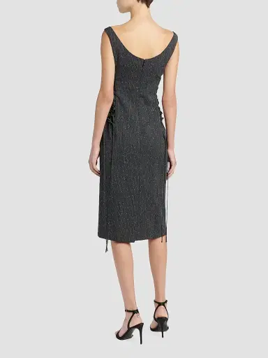 McQueen Women's Speckled Wool Lacing Midi Dress - Grey | Thumbnail 4 McQueen Women's Speckled Wool Lacing Midi Dress - Grey | Thumbnail 4