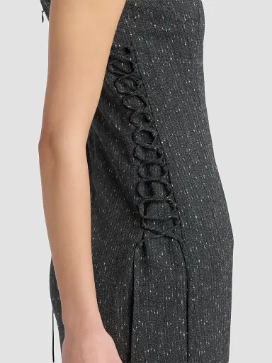 McQueen Women's Speckled Wool Lacing Midi Dress - Grey | Thumbnail 5 McQueen Women's Speckled Wool Lacing Midi Dress - Grey | Thumbnail 5