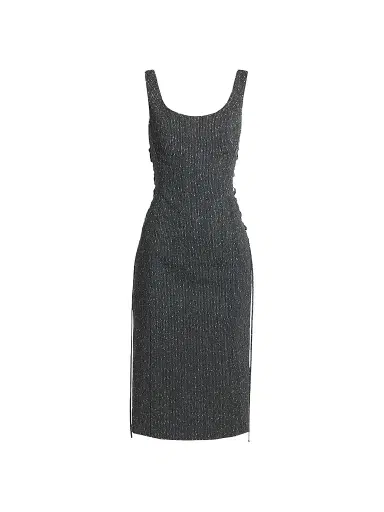 McQueen Women's Speckled Wool Lacing Midi Dress - Grey | Thumbnail 1 McQueen Women's Speckled Wool Lacing Midi Dress - Grey | Thumbnail 1
