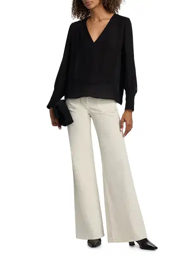Nili Lotan Women's Mariposa Silk V-Neck Blouse | Thumbnail 2 Nili Lotan Women's Mariposa Silk V-Neck Blouse | Thumbnail 2