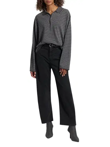 Nili Lotan Women's Foley Striped Cotton Polo Shirt | Thumbnail 2 Nili Lotan Women's Foley Striped Cotton Polo Shirt | Thumbnail 2