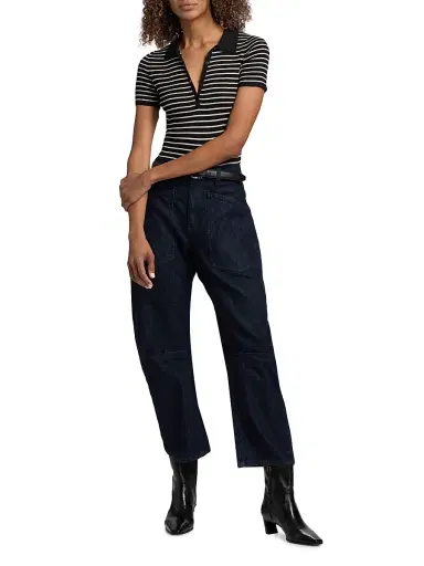 Nili Lotan Women's Fenna Striped Silk Polo Shirt - Black Thin Ivory Stripe - Size XL | Thumbnail 2 Nili Lotan Women's Fenna Striped Silk Polo Shirt - Black Thin Ivory Stripe - Size XL | Thumbnail 2