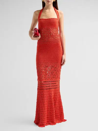 Retrofête Women's Peggie Crochet Halter Maxi Dress - Geranium | Thumbnail 2 Retrofête Women's Peggie Crochet Halter Maxi Dress - Geranium | Thumbnail 2
