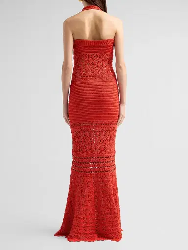 Retrofête Women's Peggie Crochet Halter Maxi Dress - Geranium | Thumbnail 3 Retrofête Women's Peggie Crochet Halter Maxi Dress - Geranium | Thumbnail 3