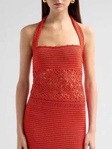 Retrofête Women's Peggie Crochet Halter Maxi Dress - Geranium | Thumbnail 5 Retrofête Women's Peggie Crochet Halter Maxi Dress - Geranium | Thumbnail 5