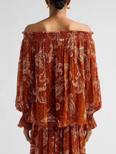 Hemant & Nandita Women's Ruza Paisley Smocked Off-the-Shoulder Top | Thumbnail 3 Hemant & Nandita Women's Ruza Paisley Smocked Off-the-Shoulder Top | Thumbnail 3