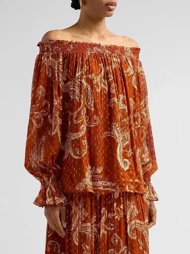Hemant & Nandita Women's Ruza Paisley Smocked Off-the-Shoulder Top | Thumbnail 4 Hemant & Nandita Women's Ruza Paisley Smocked Off-the-Shoulder Top | Thumbnail 4