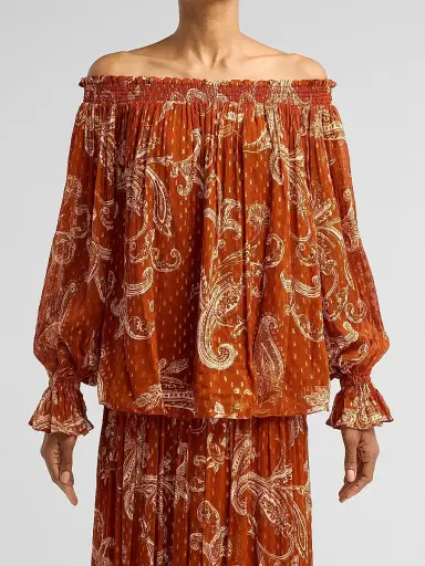 Hemant & Nandita Women's Ruza Paisley Smocked Off-the-Shoulder Top | Thumbnail 5 Hemant & Nandita Women's Ruza Paisley Smocked Off-the-Shoulder Top | Thumbnail 5