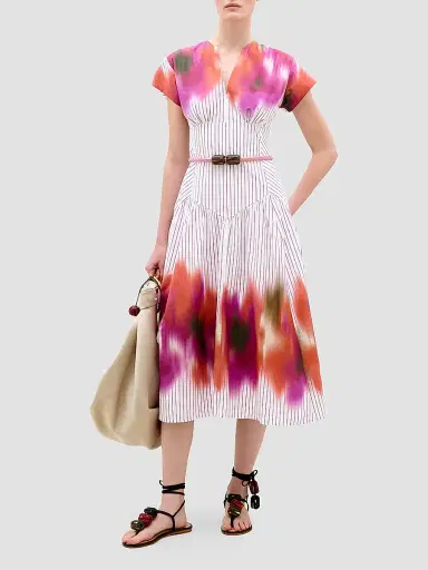 Silvia Tcherassi Women's Antia Dyed Stripe Cotton Midi Dress - Pink Stripes - Size Medium | Thumbnail 2 Silvia Tcherassi Women's Antia Dyed Stripe Cotton Midi Dress - Pink Stripes - Size Medium | Thumbnail 2