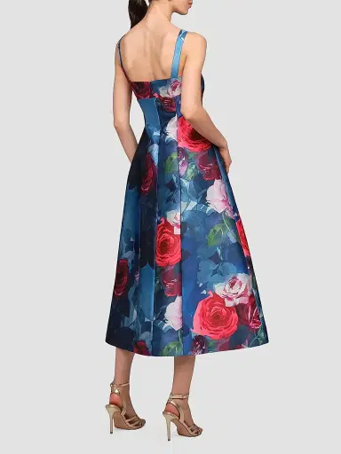 Kay Unger Women's Adria Floral Satin Tea-Length Dress - Ink Blue Multi | Thumbnail 5 Kay Unger Women's Adria Floral Satin Tea-Length Dress - Ink Blue Multi | Thumbnail 5