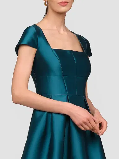 Kay Unger Women's Amaya Satin Floral-Hem Tea-Length Dress - Teal Pink | Thumbnail 6 Kay Unger Women's Amaya Satin Floral-Hem Tea-Length Dress - Teal Pink | Thumbnail 6