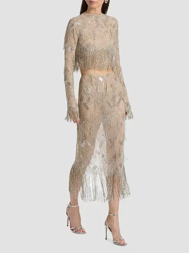 Lapointe Women's Geometric Crystal Fringe Skirt - Silver - Size 6 | Thumbnail 2 Lapointe Women's Geometric Crystal Fringe Skirt - Silver - Size 6 | Thumbnail 2