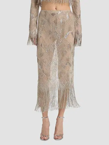 Lapointe Women's Geometric Crystal Fringe Skirt - Silver - Size 6 | Thumbnail 3 Lapointe Women's Geometric Crystal Fringe Skirt - Silver - Size 6 | Thumbnail 3