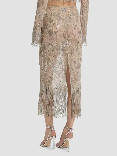 Lapointe Women's Geometric Crystal Fringe Skirt - Silver - Size 6 | Thumbnail 5 Lapointe Women's Geometric Crystal Fringe Skirt - Silver - Size 6 | Thumbnail 5