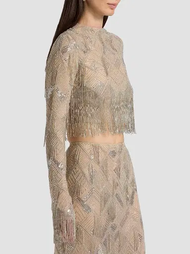 Lapointe Women's Geometric Crystal Fringe Crop Top - Silver - Size 10 | Thumbnail 4 Lapointe Women's Geometric Crystal Fringe Crop Top - Silver - Size 10 | Thumbnail 4