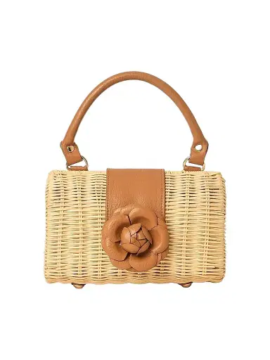 BTB Los Angeles Women's Melody Rattan Leather Trim Clutch - Natural Chocolate | Thumbnail 1 BTB Los Angeles Women's Melody Rattan Leather Trim Clutch - Natural Chocolate | Thumbnail 1