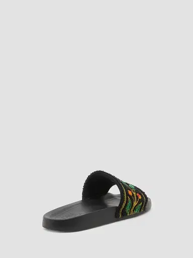Casablanca Men's Embroidered Terry Slide Sandals - Black | Thumbnail 2 Casablanca Men's Embroidered Terry Slide Sandals - Black | Thumbnail 2