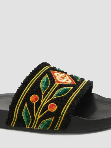 Casablanca Men's Embroidered Terry Slide Sandals - Black | Thumbnail 3 Casablanca Men's Embroidered Terry Slide Sandals - Black | Thumbnail 3