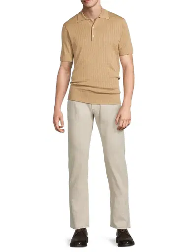Canali Men's Grid Silk-Cotton Polo Shirt - Light Brown | Thumbnail 2 Canali Men's Grid Silk-Cotton Polo Shirt - Light Brown | Thumbnail 2
