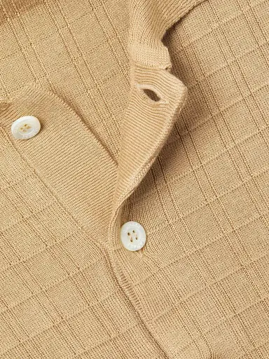 Canali Men's Grid Silk-Cotton Polo Shirt - Light Brown | Thumbnail 6 Canali Men's Grid Silk-Cotton Polo Shirt - Light Brown | Thumbnail 6