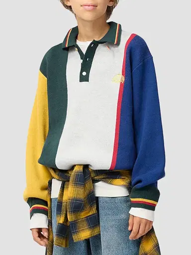 Molo Little Boy's & Boy's Bertil Colorblocked Cotton-Wool Long-Sleeve Polo Shirt - Mash Up Moon | Thumbnail 3 Molo Little Boy's & Boy's Bertil Colorblocked Cotton-Wool Long-Sleeve Polo Shirt - Mash Up Moon | Thumbnail 3