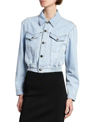 Versace Women's Denim Chambray Blouson Trucker Jacket | Thumbnail 4 Versace Women's Denim Chambray Blouson Trucker Jacket | Thumbnail 4