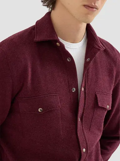 Brunello Cucinelli Men's Virgin Wool, Cashmere and Silk Knit Shirt - Burgundy | Thumbnail 4 Brunello Cucinelli Men's Virgin Wool, Cashmere and Silk Knit Shirt - Burgundy | Thumbnail 4