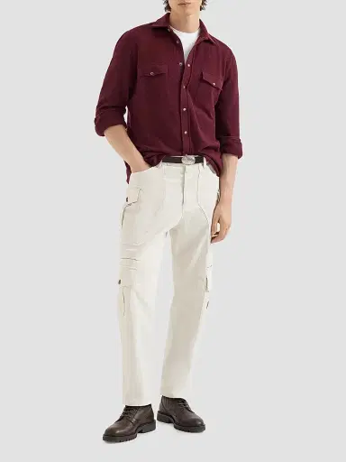 Brunello Cucinelli Men's Virgin Wool, Cashmere and Silk Knit Shirt - Burgundy | Thumbnail 6 Brunello Cucinelli Men's Virgin Wool, Cashmere and Silk Knit Shirt - Burgundy | Thumbnail 6