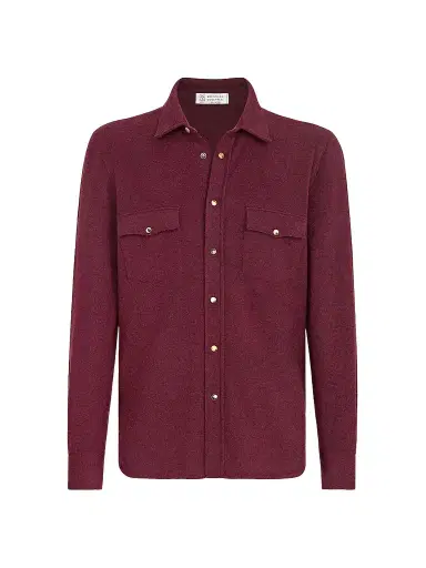 Brunello Cucinelli Men's Virgin Wool, Cashmere and Silk Knit Shirt - Burgundy | Thumbnail 1 Brunello Cucinelli Men's Virgin Wool, Cashmere and Silk Knit Shirt - Burgundy | Thumbnail 1