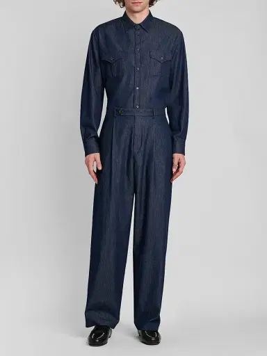 Jil Sander Men's Chambray Button-Front Utility Shirt - Magnet | Thumbnail 2 Jil Sander Men's Chambray Button-Front Utility Shirt - Magnet | Thumbnail 2