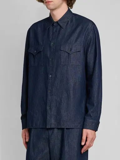 Jil Sander Men's Chambray Button-Front Utility Shirt - Magnet | Thumbnail 4 Jil Sander Men's Chambray Button-Front Utility Shirt - Magnet | Thumbnail 4
