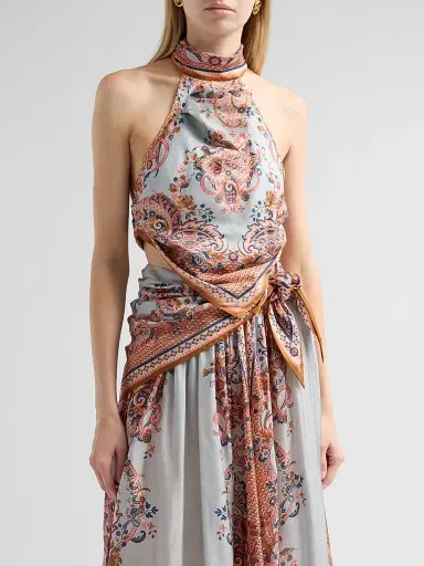 Zimmermann Women's Aster Silk Scarf Top - Blue Paisley Floral | Thumbnail 4 Zimmermann Women's Aster Silk Scarf Top - Blue Paisley Floral | Thumbnail 4
