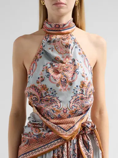 Zimmermann Women's Aster Silk Scarf Top - Blue Paisley Floral | Thumbnail 5 Zimmermann Women's Aster Silk Scarf Top - Blue Paisley Floral | Thumbnail 5