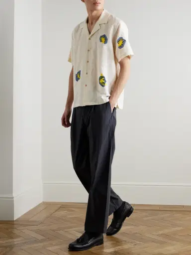 Folk Camp-Collar Printed Embroidered Linen and Cotton-Blend Shirt - Men | Thumbnail 2 Folk Camp-Collar Printed Embroidered Linen and Cotton-Blend Shirt - Men | Thumbnail 2