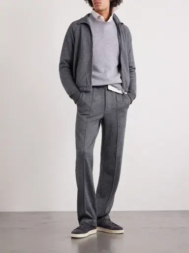 Tom Ford Straight-Leg Herringbone Cotton, Wool and Silk-Blend Drawstring Trousers - Men | Thumbnail 2 Tom Ford Straight-Leg Herringbone Cotton, Wool and Silk-Blend Drawstring Trousers - Men | Thumbnail 2