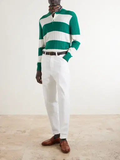 dunhill Striped Cashmere and Silk-Blend Polo Shirt - Men | Thumbnail 2 dunhill Striped Cashmere and Silk-Blend Polo Shirt - Men | Thumbnail 2