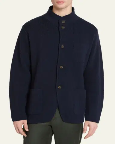 Kiton Men's Punto Cashmere Knit Band-Collar Jacket | Thumbnail 4 Kiton Men's Punto Cashmere Knit Band-Collar Jacket | Thumbnail 4