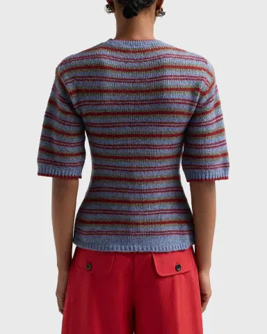Proenza Schouler White Label Dana Striped Short-Sleeve Sweater | Thumbnail 3 Proenza Schouler White Label Dana Striped Short-Sleeve Sweater | Thumbnail 3