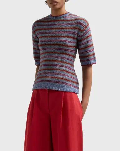 Proenza Schouler White Label Dana Striped Short-Sleeve Sweater | Thumbnail 4 Proenza Schouler White Label Dana Striped Short-Sleeve Sweater | Thumbnail 4