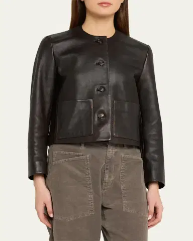 Nili Lotan Ophelie Leather Collarless Jacket | Thumbnail 4 Nili Lotan Ophelie Leather Collarless Jacket | Thumbnail 4