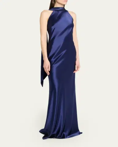 Talbot Runhof Crepe Satin Sleeveless Halter Gown | Thumbnail 4 Talbot Runhof Crepe Satin Sleeveless Halter Gown | Thumbnail 4