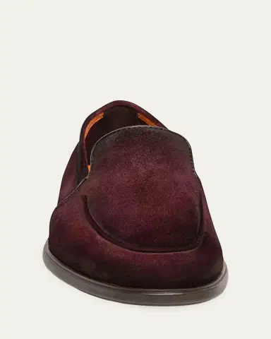 Santoni Men's Malibu Suede Apron-Toe Loafers | Thumbnail 4 Santoni Men's Malibu Suede Apron-Toe Loafers | Thumbnail 4
