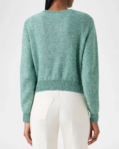 Akris Linen-Cotton Micro Sequin Knit Cardigan Sweater | Thumbnail 3 Akris Linen-Cotton Micro Sequin Knit Cardigan Sweater | Thumbnail 3