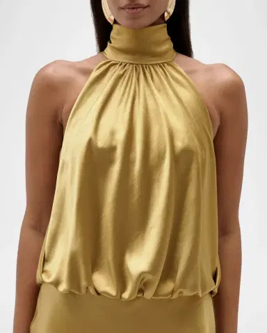 Amsale Long Satin Halter Blouson Gown | Thumbnail 6 Amsale Long Satin Halter Blouson Gown | Thumbnail 6