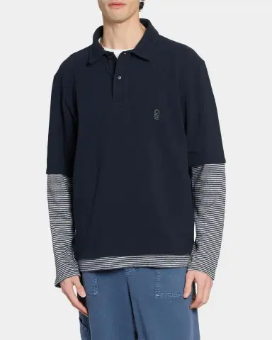 OFFICINE GÉNÉRALE Men's Percy Layered Cotton Polo Shirt | Thumbnail 4 OFFICINE GÉNÉRALE Men's Percy Layered Cotton Polo Shirt | Thumbnail 4