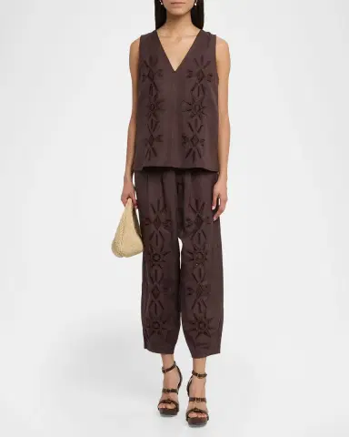 Johnny Was Lysander Eyelet-Embroidered Barrel Crop Pants | Thumbnail 2 Johnny Was Lysander Eyelet-Embroidered Barrel Crop Pants | Thumbnail 2