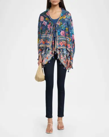 Johnny Was Ercilla Tasseled Floral-Print Silk Wrap Jacket | Thumbnail 2 Johnny Was Ercilla Tasseled Floral-Print Silk Wrap Jacket | Thumbnail 2