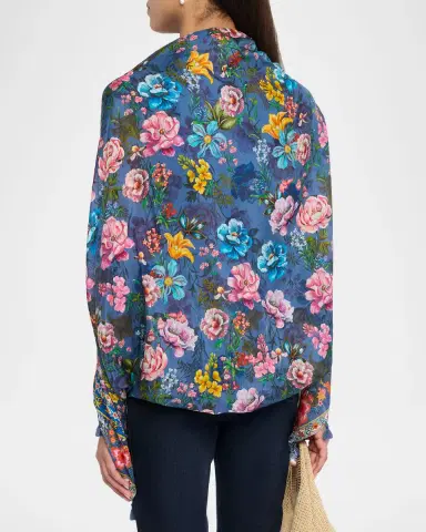 Johnny Was Ercilla Tasseled Floral-Print Silk Wrap Jacket | Thumbnail 3 Johnny Was Ercilla Tasseled Floral-Print Silk Wrap Jacket | Thumbnail 3